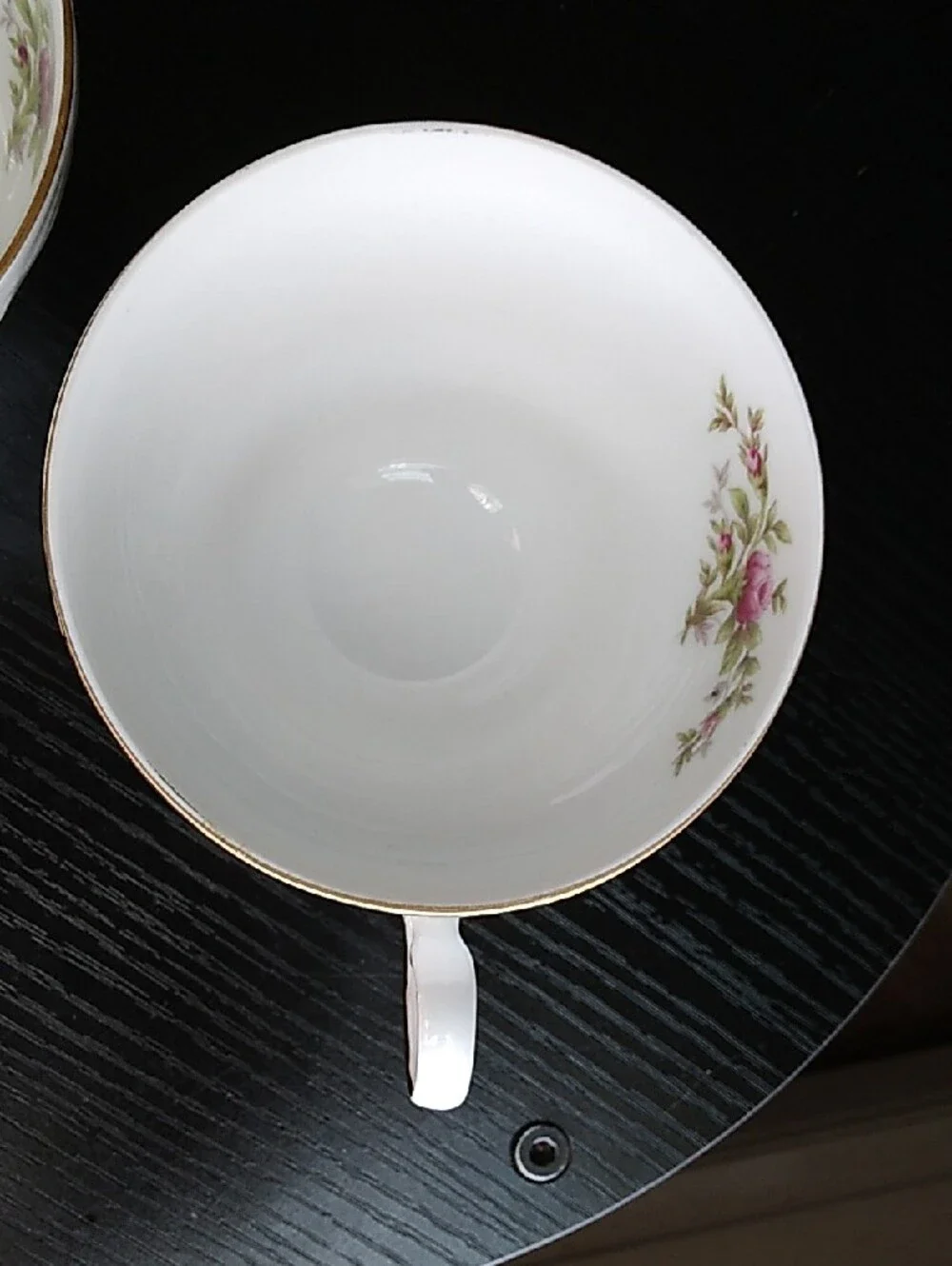 Johann Haviland Vintage White Porcelain Teacups with Pink Rose Motif Gold Trim